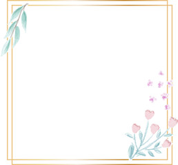 geometric golden frame with decorative watercolor flower