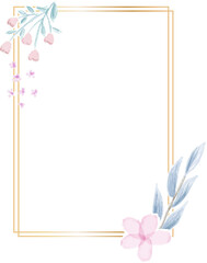 geometric golden frame with decorative watercolor flower