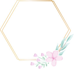 Obraz premium geometric golden frame with decorative watercolor flower