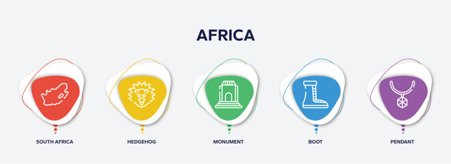 Fototapeta premium infographic element template with africa outline icons such as south africa, hedgehog, monument, boot, pendant vector.