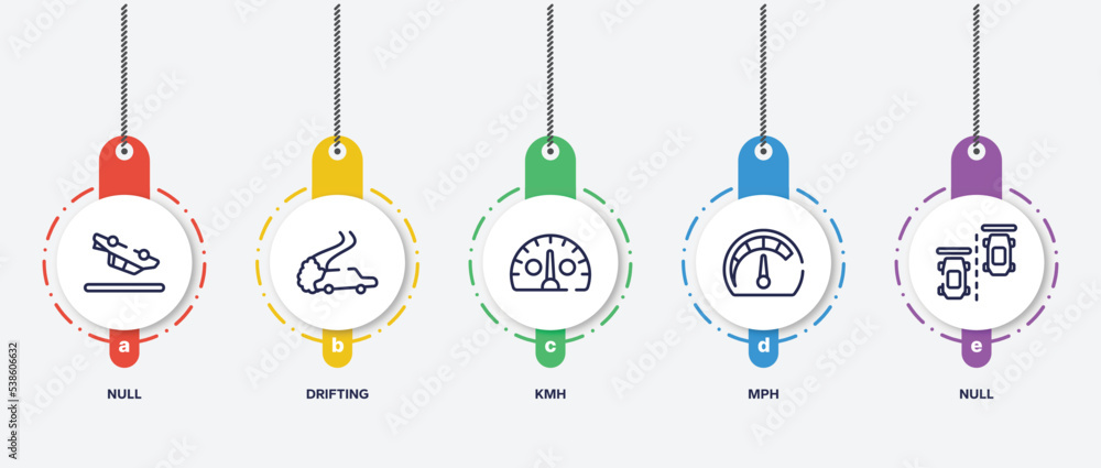 Poster infographic element template with racing outline icons such as null, drifting, kmh, mph, null vector