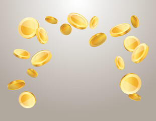 Currency realistic gold coin floating, money sign vector illustration