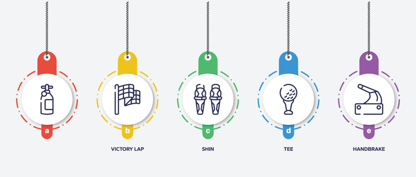 Infographic Element Template With Racing Outline Icons Such As , Victory Lap, Shin, Tee, Handbrake Vector.