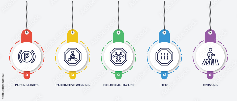 Poster infographic element template with public spaces signals outline icons such as parking lights, radioa