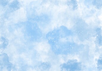 Watercolor background illustration showing dark blue,and white mist texture or cloud pattern.Drawing White cloud and fog concept. decorated with snow.