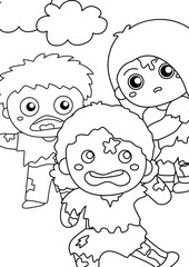 Kids Halloween Zombie Party Coloring Pages A4 for Kids and Adult