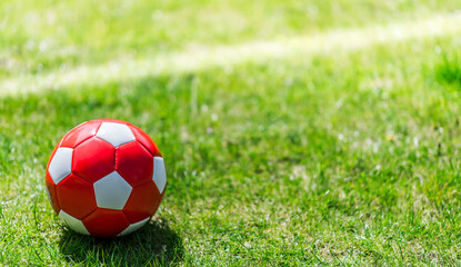 Leather soccer ball on the football pitch
