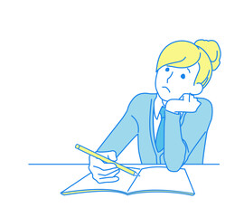 勉強に集中できずに頬杖をつく女の子