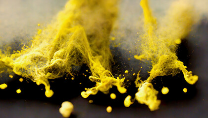 Fototapeta na wymiar Yellow color powder explosion on black background. Explosion of yellow powder. 3D Rendering