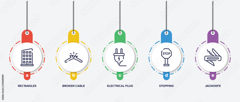 Poster infographic element template with construction elements outline icons such as rectangles, broken cab