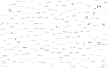Fototapeta premium Formulas of astrophysics, quantum mechanics, radio circuits. Scientific, educational background on white. Hand drawn.