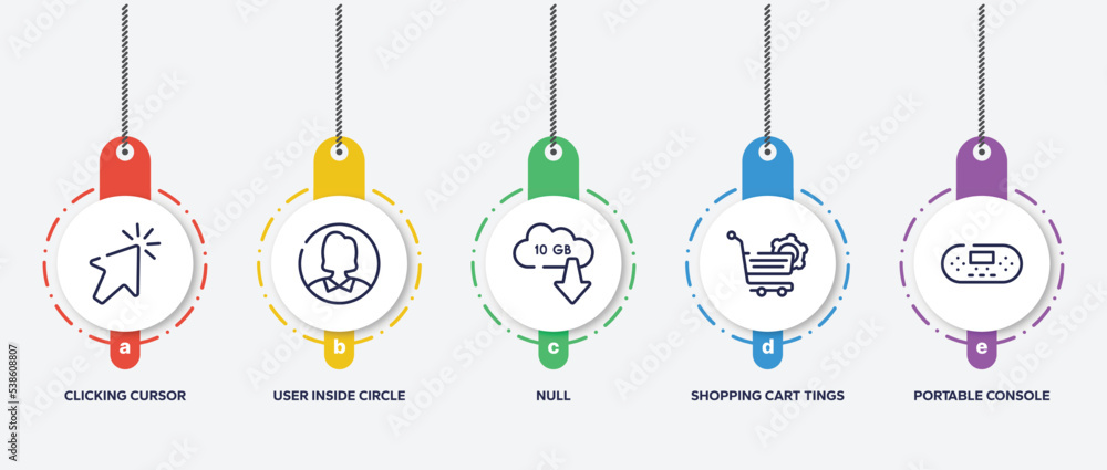 Poster infographic element template with material devices outline icons such as clicking cursor, user insid