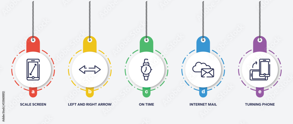 Poster infographic element template with material devices outline icons such as scale screen, left and righ