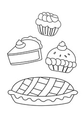 Thanksgiving Cake Dessert  Coloring Pages A4 for Kids and Adult