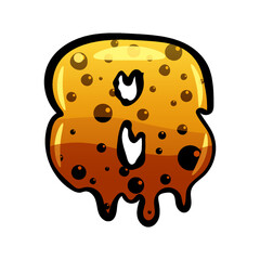 Halloween font number 8 latin alphabet. Orange bubbling colorful spooky