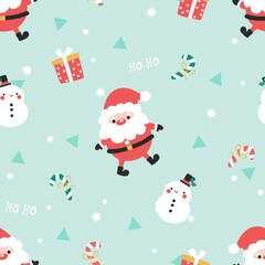 Cute Happy Santa Claus in Christmas Winter Seamless Pattern