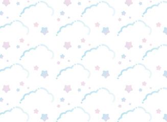 Obraz premium 雲と星のかわいいシームレスなパターン背景
