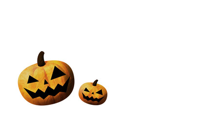ハッピーハロウィン、大小のカボチャ（背景透過）