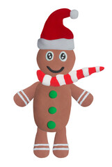Christmas holiday ginger bread man made from plasticine on white background