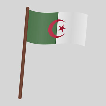 recommend clip art: Flag of the country of Algeria. Flag on the flagpole. Vector illustration