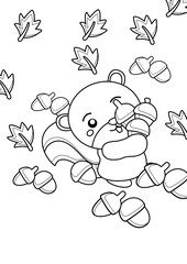 Autumn Squirrel Animal Coloring Pages A4 for Kids and Adult