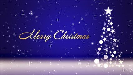 クリスマスツリーと色のついた背景にキラキラが舞う、クリスマスの文字