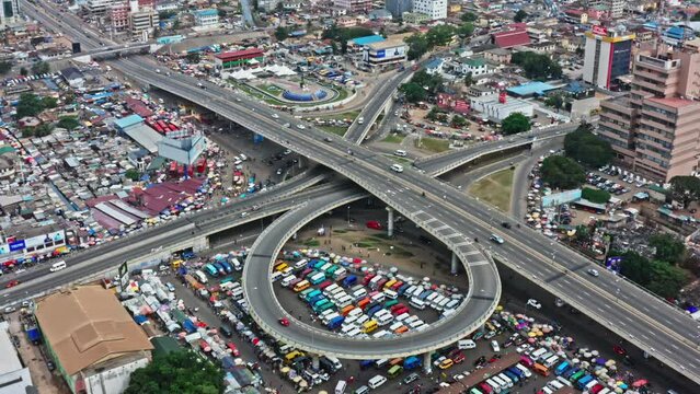 Drone Shot of Moving Traffic on a Highway In Accra