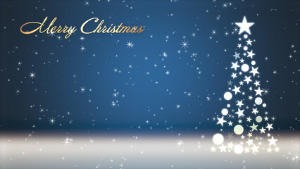 クリスマスツリーと色のついた背景にキラキラが舞う、クリスマスの文字