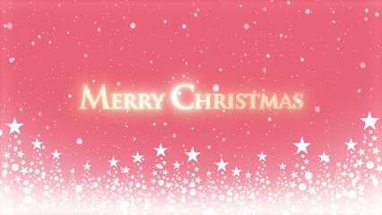 クリスマスツリーと色のついた背景に雪が舞い、クリスマスの文字