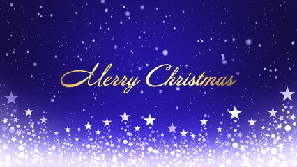 クリスマスツリーと色のついた背景に雪が舞い、クリスマスの文字