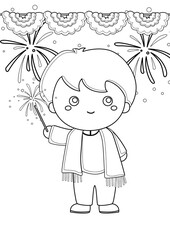 Diwali Deepavali Festival Coloring Pages A4 for Kids and Adult