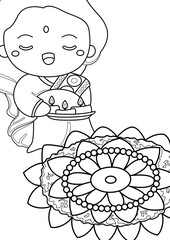 Diwali Deepavali Festival Coloring Pages A4 for Kids and Adult