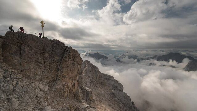 Zugspitze Peak top of Germany and Alps mountain range time lapse, Garmisch Partenkirchen timelapse 4K