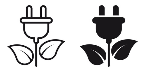 ofvs189 OutlineFilledVectorSign ofvs - power plug vector icon . leaf ecology nature sign . green electricity . isolated transparent . black outline and filled version . AI 10 / EPS 10 . g11528