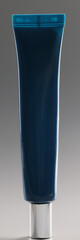 Blue tube with cream on a gray background, makeup