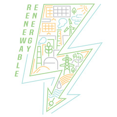 Renewable sustainable energy. Landscape poster. Vector illustration