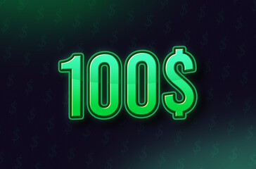 100$ price symbol in Green Color on dark Background with dollar signs
