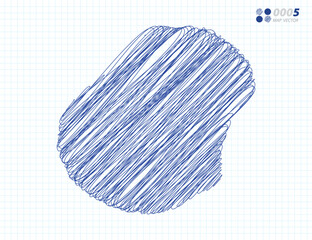 Blue vector silhouette chaotic hand drawn scribble sketch of Nauru map on grid background.
