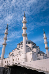 Fototapeta na wymiar Grand Mosque of Tirana, Namazgah Mosque, with blue sky in the capital of Albania