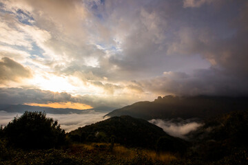 Autumn sunrise in Puigsacalm peak, La Garrotxa, Spain