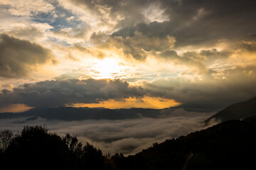 Autumn sunrise in Puigsacalm peak, La Garrotxa, Spain