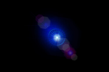 Realistic lens flare lights effect on black background