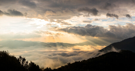 Autumn sunrise in Puigsacalm peak, La Garrotxa, Spain