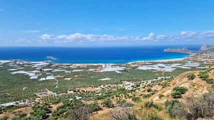 Landscape aerial view of beautiful Falasarna beach in Crete, Greece