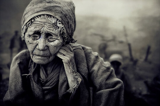 Sad Very Old Woman Great Grandmother Sad And Crying Over Ukraine War