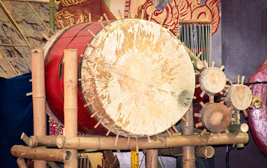 Naklejka premium The puja drum, is an ancient drum and a type of music culture in northern Thailand.