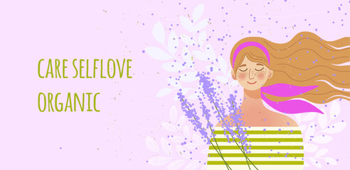 girl, bouquet of flowers, wind, banner personal care selflove Organic
