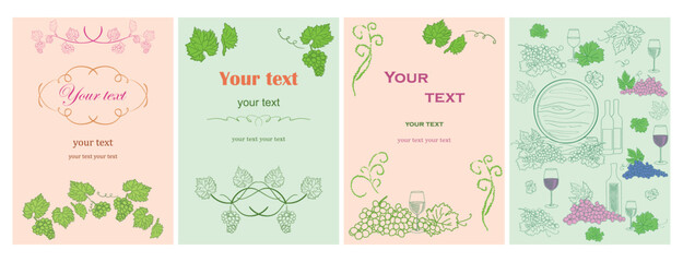 vector templates with grape branches and grape clusters - banners for harvest event. For wine event.