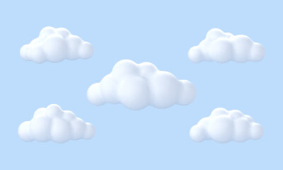 White 3d clouds set isolated on a blue background.