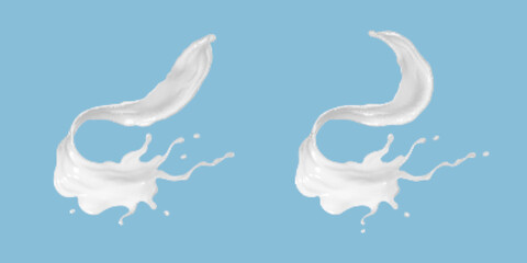 Obraz na płótnie Canvas Milk splash set isolated on blue background. Realistic vector illustration.